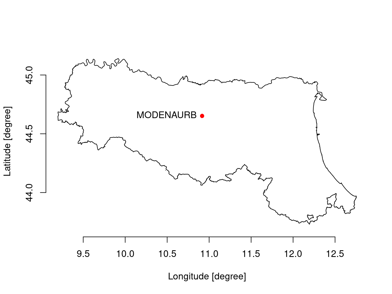 Emilia Romagna Region with MODENAURB station.